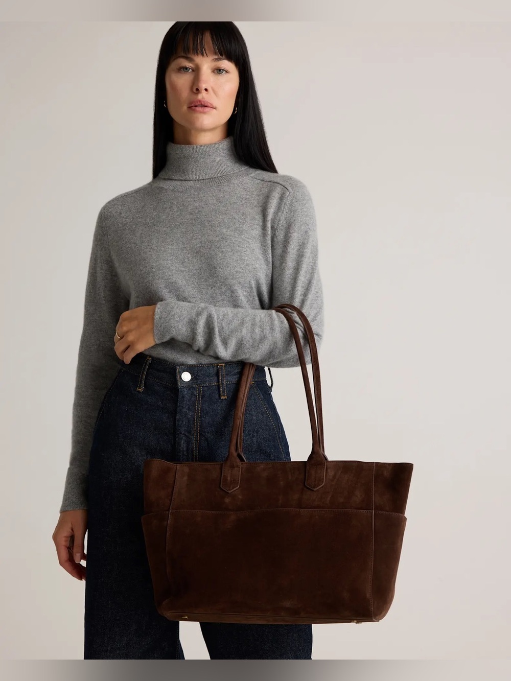 NWT Quince Italian Suede Italian Shopper Tote Chocolate Brown